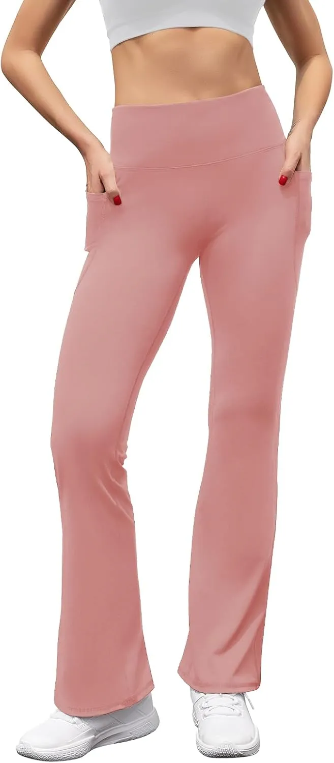 Women's High Waist Flare Yoga Pants Tummy Control Casual Bootcut Leggings with Side Pockets