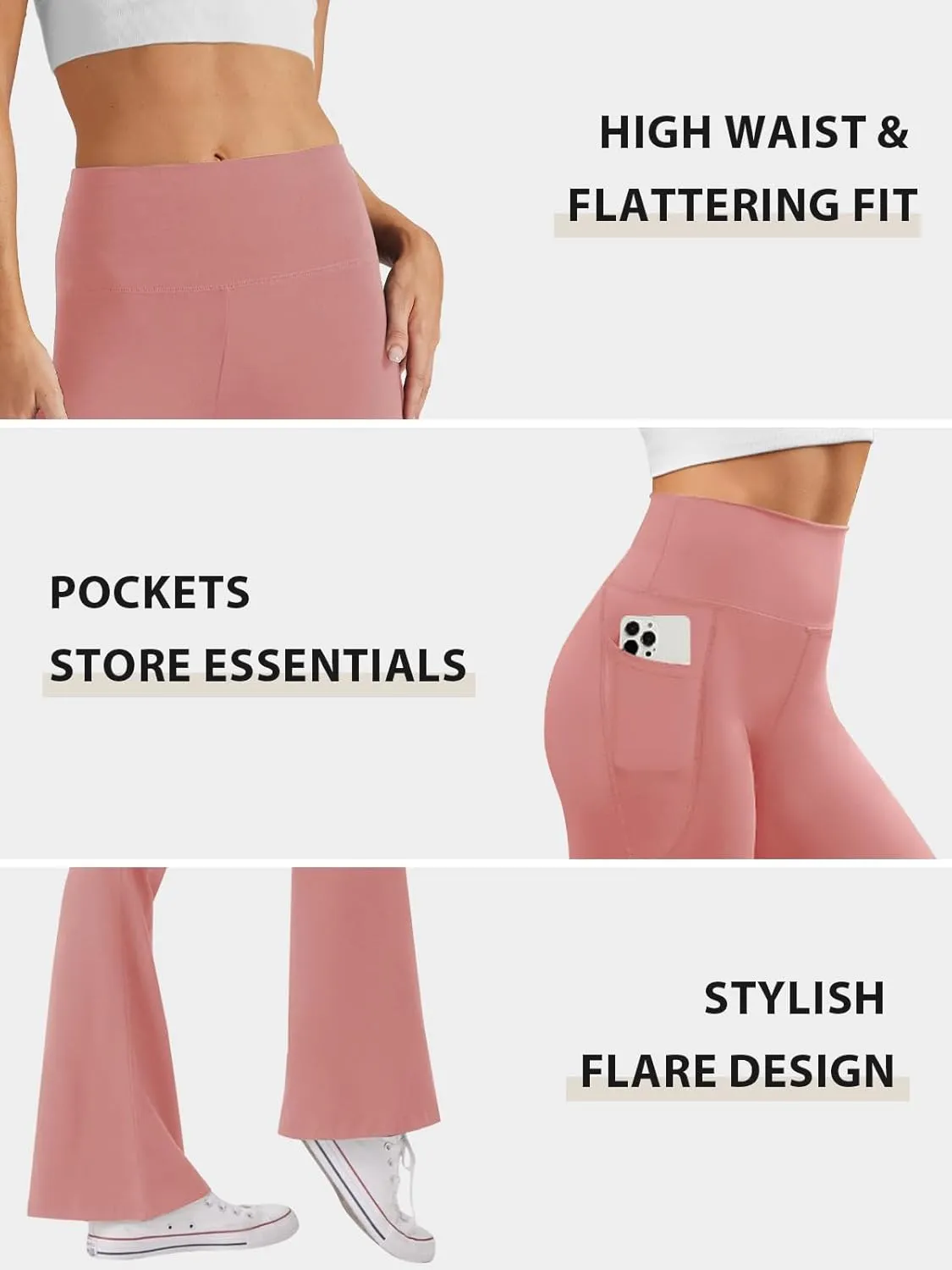 Women's High Waist Flare Yoga Pants Tummy Control Casual Bootcut Leggings with Side Pockets