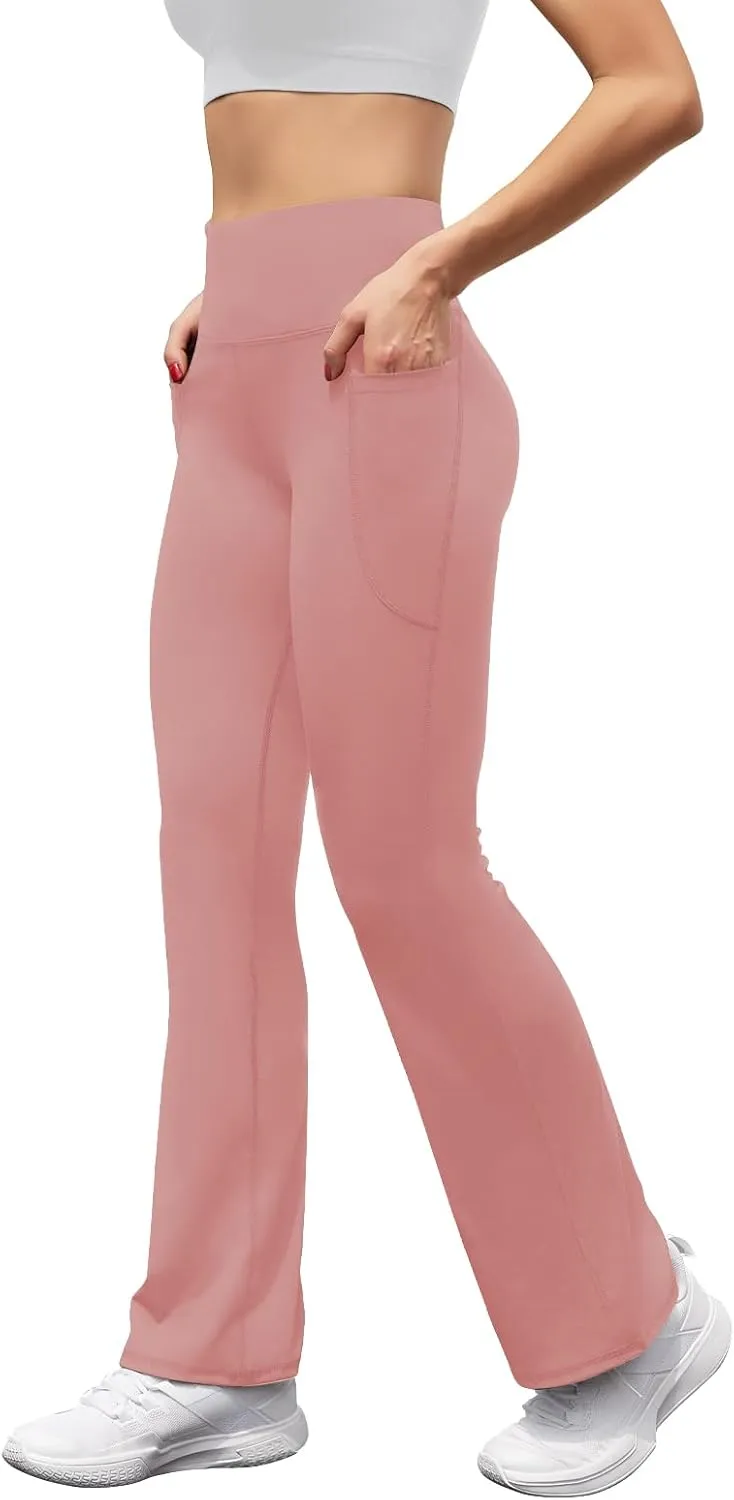 Women's High Waist Flare Yoga Pants Tummy Control Casual Bootcut Leggings with Side Pockets